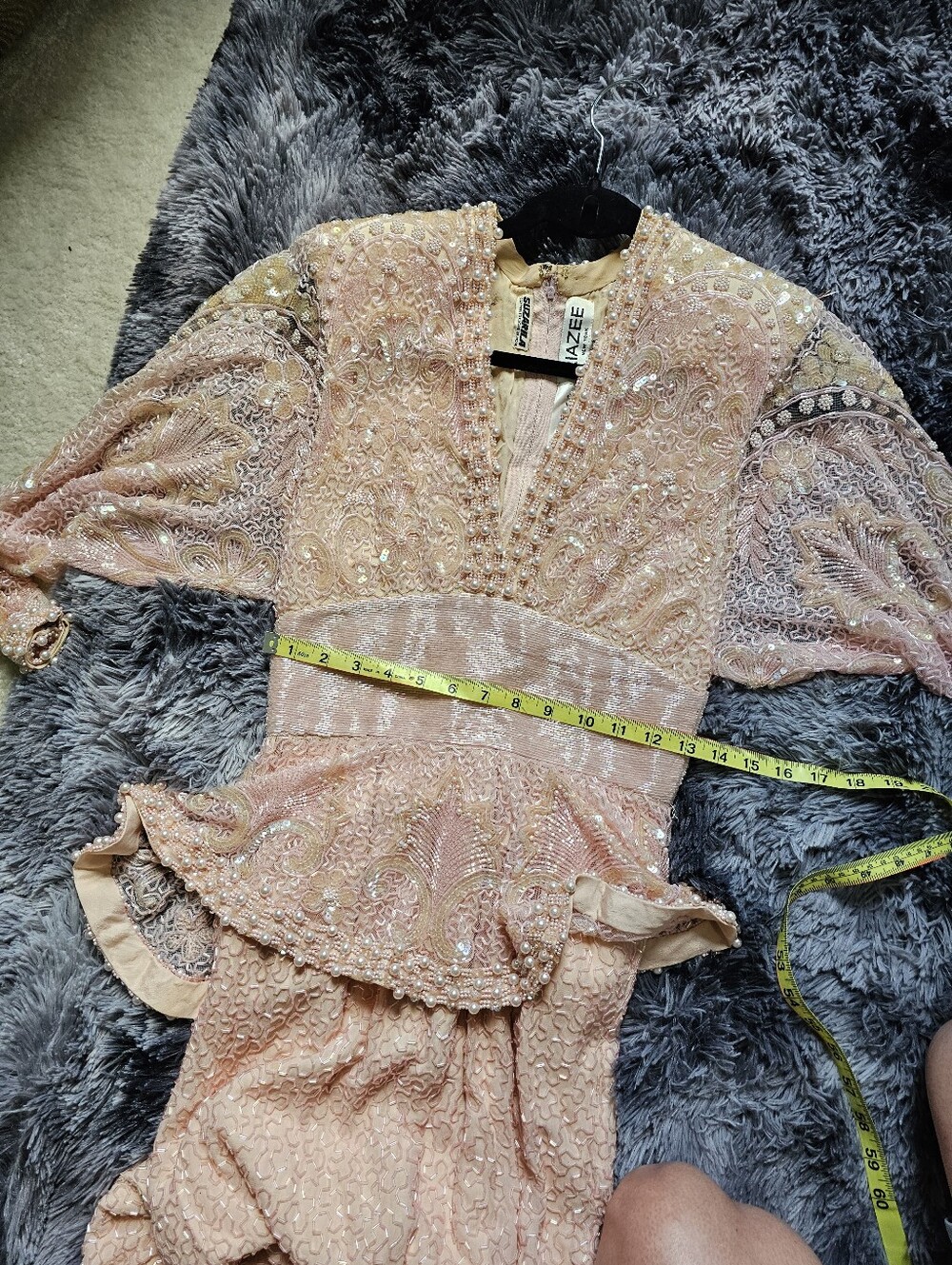 Lillie Rubin x Riazee New York Vintage 1980s Blush Beaded Evening Gown, Size S - Picture 8 of 8